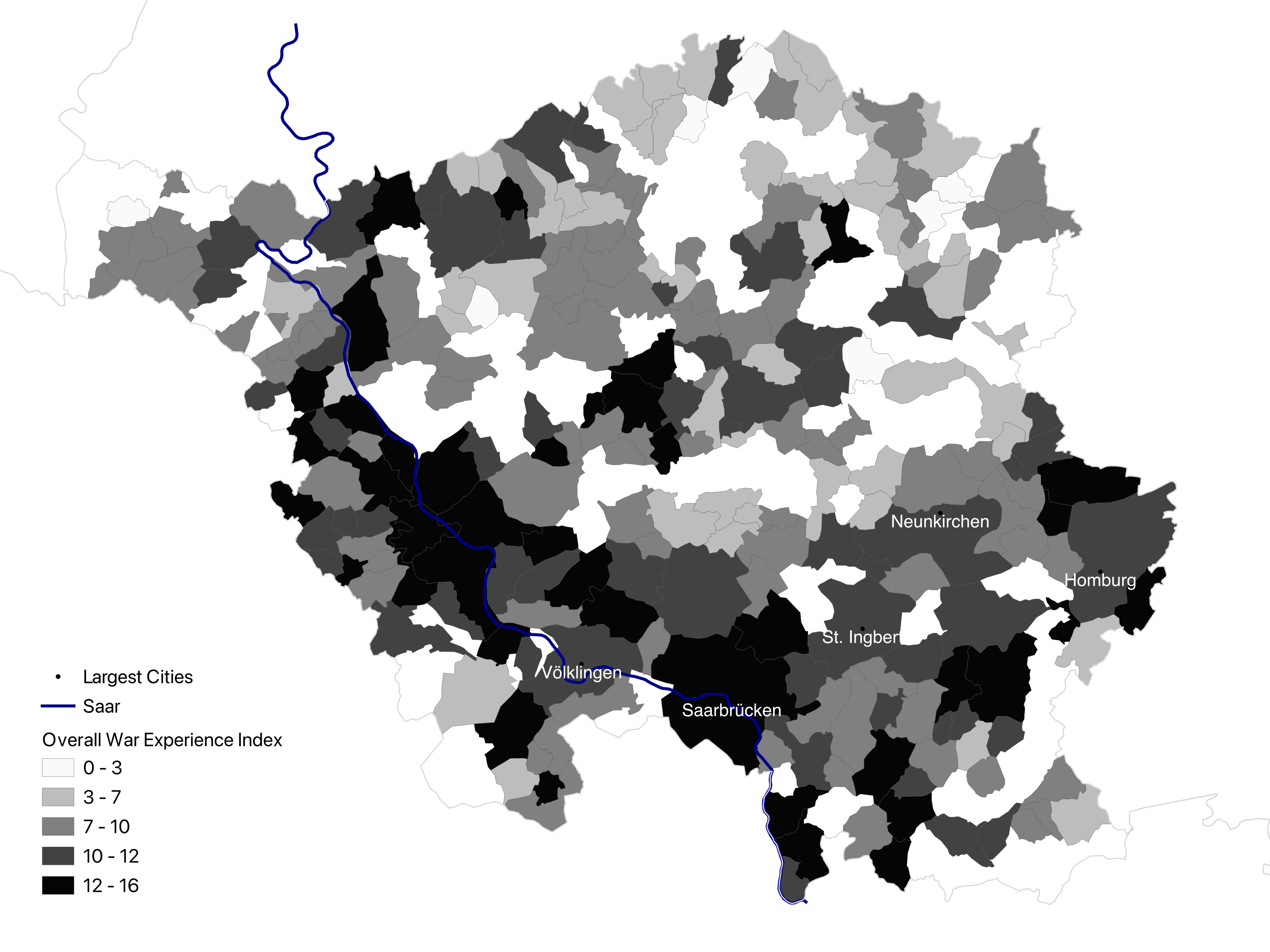 War experience index map showing regional variation across Germany